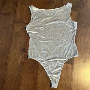 EXPRESS GRAY SILVER SLEEVELESS Thong Velour Fur BODYSUIT Size 3